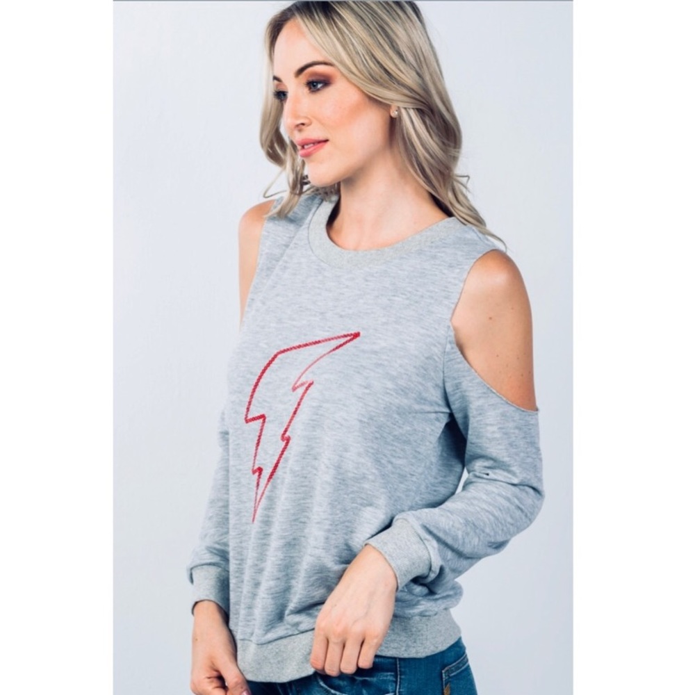 Heather Grey Cold-Shoulder Lightning Sweatshirt - Picture 2 of 4
